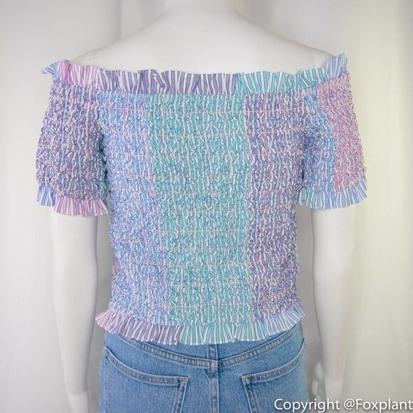 NWT Petersyn Kinsey Smocked Off-the-shoulder Top, Purple - Picture 10 of 15